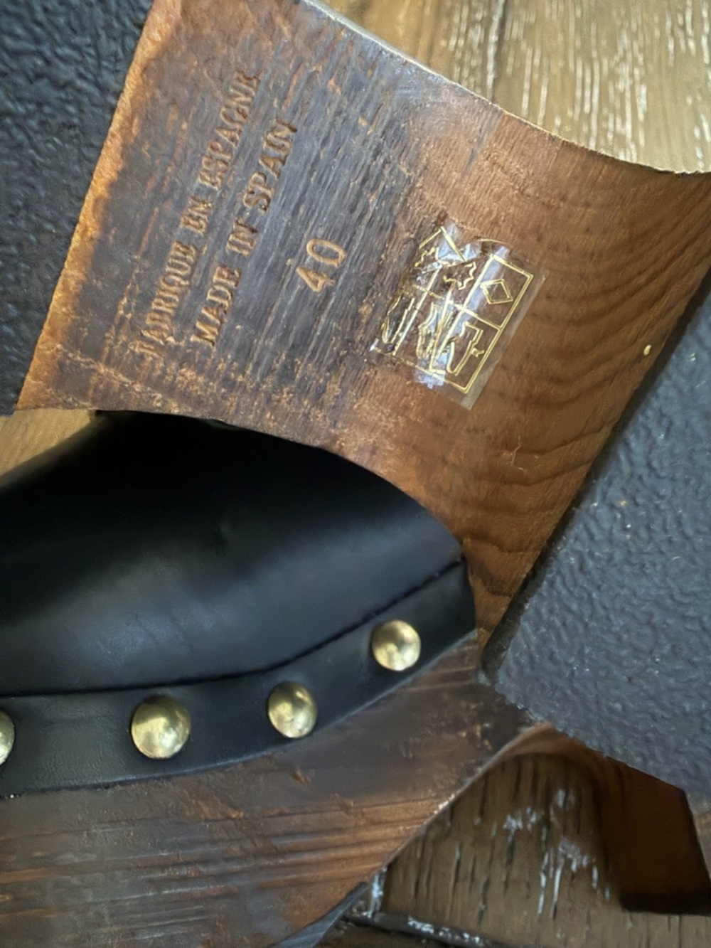 Free People Black Leather Platform Clogs | Studded Wooden Heel | Size 40 - Picture 9 of 10